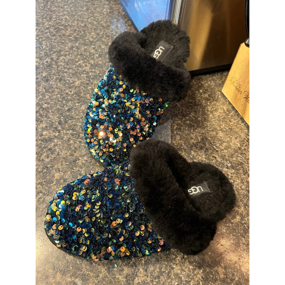 Like New UGG Australia Scuffette II Stellar Sequin Slip on Slippers Black - Picture 3 of 11
